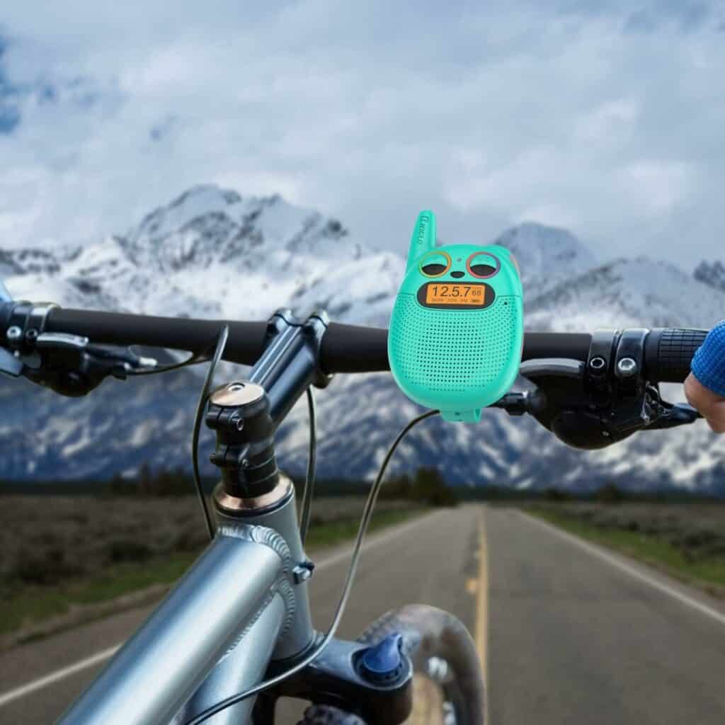 Photo of a bicycle with a kids walkie talkie attached